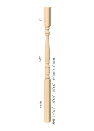 Hampton Structural Rise Square Top Baluster 5005 - Plain dimensions