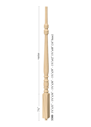Hampton Structural Rise Pin Top Baluster 5300 - Plain dimensions