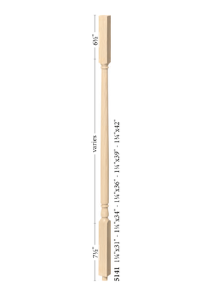 Colonial Square Top Baluster 5141 - Plain dimensions