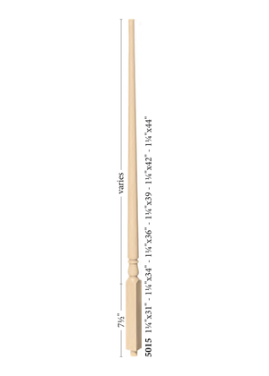 Colonial Pin Top Baluster 5015 - Plain dimensions
