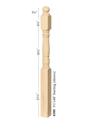 Hampton Post to Post Starting Newel 4500 - Plain dimensions
