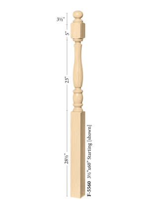 Utah Post to Post Starting Newel 5548 - Fluted dimensions