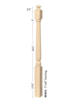 Colonial Post to Post Starting Newel 4040A - Plain dimensions