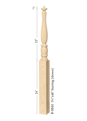 Utah Over the Post Starting Newel 5511 - Fluted dimensions