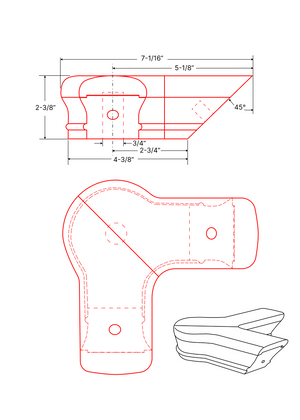 sizes Technical drawing of a L-shape cap 7221 for newel posts and handrails 6210 with dimensions