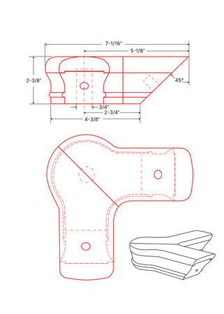 sizes Technical drawing of a L-shape cap 7221 for newel posts and handrails 6210 with dimensions