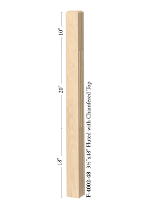 Contemporary Post to Post Chamfered Top Newel 4000 - Fluted dimensions