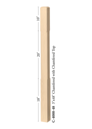 Contemporary Post to Post Chamfered Top Newel 4000 - Chamfered dimensions