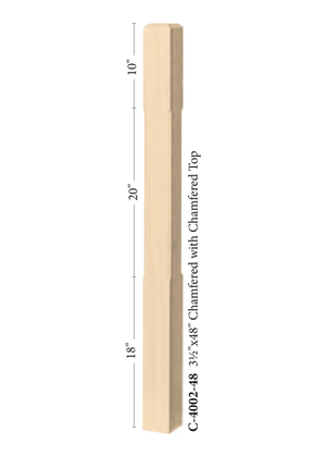 Contemporary Post to Post Chamfered Top Newel 4000 - Chamfered dimensions