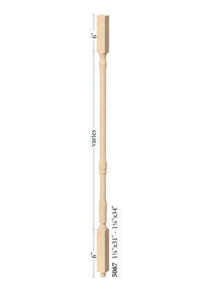 Colonial Square Top Baluster 5067 - dimensions