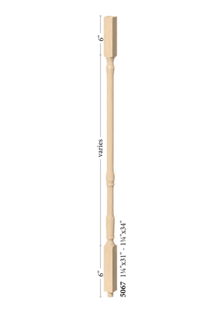 Colonial Square Top Baluster 5067 - dimensions