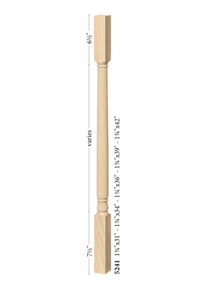 Colonial Square Top Baluster 5241 - dimensions