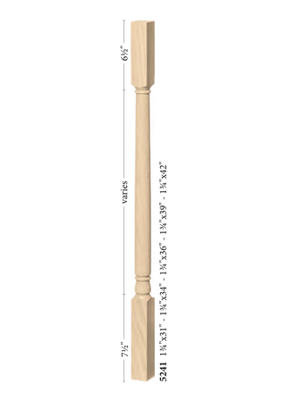 Colonial Square Top Baluster 5241 - dimensions