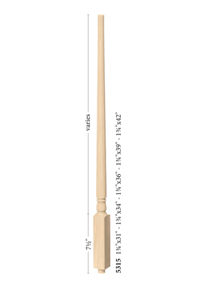 Colonial Pin Top Baluster 5315 - Plain dimensions