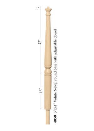 Over the Post Volute Newel 4050 - Plain dimensions
