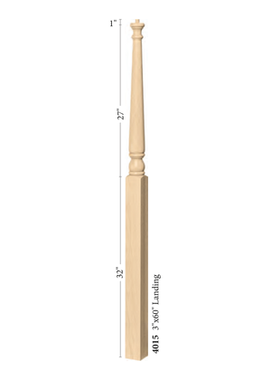 Over the Post Gooseneck Landing Newel 4015-3.25 - Plain dimensions