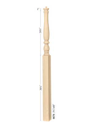 Over the Post Gooseneck Landing Newel 4676 - Plain dimensions