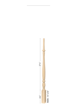 Elegant Rise Pin Top Baluster 5434 - Plain dimensions