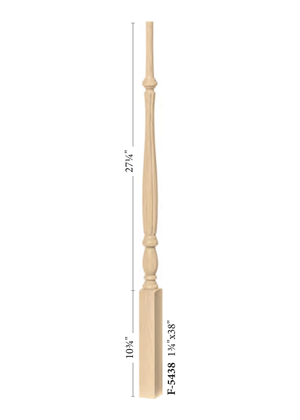Elegant Rise Pin Top Baluster 5434 - Fluted dimensions