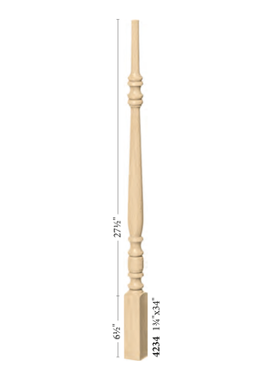 Hampton Elegant Rise Pin Top Baluster 4234 - Plain dimensions