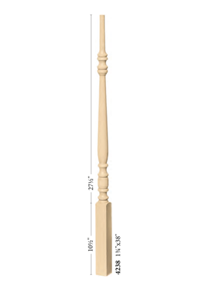 Hampton Elegant Rise Pin Top Baluster 4234 - Plain dimensions