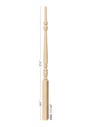 Hampton Elegant Rise Pin Top Baluster 4234 - Plain dimensions