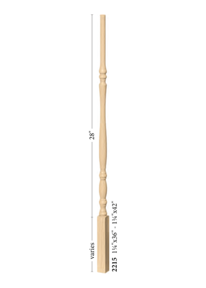 Utah Structural Rise Pin Top Baluster 2215 - Plain dimensions