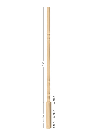 Utah Structural Rise Pin Top Baluster 2215 - Plain dimensions