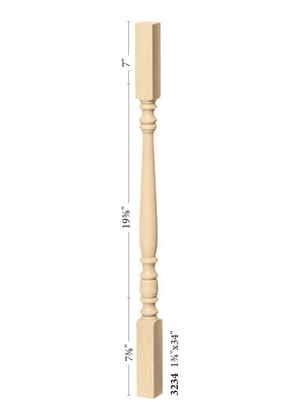 Hampton Elegant Rise Square Top Baluster 3234 - Plain dimensions
