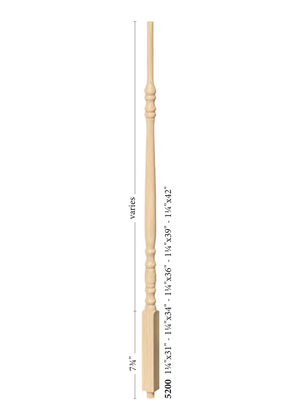 Hampton Structural Rise Pin Top Baluster 5200 - dimensions