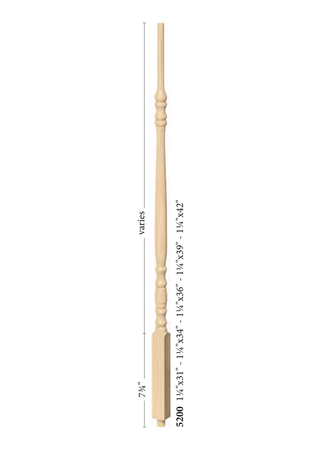 Hampton Structural Rise Pin Top Baluster 5200 - dimensions