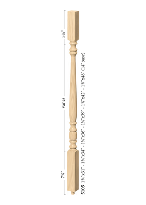 Hampton Structural Rise Square Top Baluster 5105 - Plain dimensions