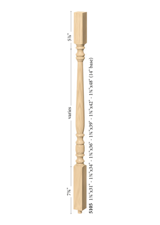 Hampton Structural Rise Square Top Baluster 5105 - Plain dimensions