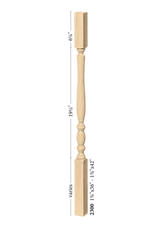 Utah Structural Rise Square Top Baluster 2300 - Plain dimensions