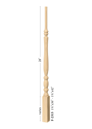 Utah Structural Rise Pin Top Baluster 2315 - Fluted dimensions