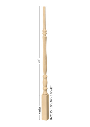 Utah Structural Rise Pin Top Baluster 2315 - Reeded dimensions