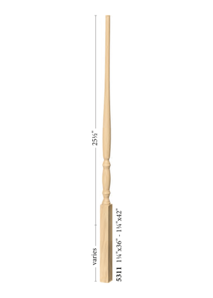 Utah Structural Rise Pin Top Baluster 5311 - Plain dimensions