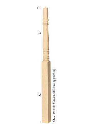 Hampton Over the Post Gooseneck Landing Newel 4275 - Plain dimensions