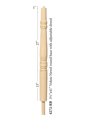Hampton Over the Post Turnout Round Base Newel 4272RB - dimensions