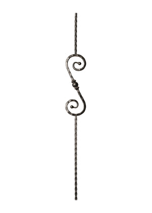 Iron Baluster 5" X 14.5" S Scroll and Ball w/ Hammered Face 9034-HF