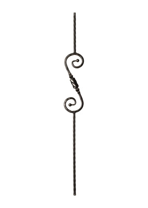 Iron Baluster 5" X 14.5" S Scroll and Knob with Hammered Face 9047-HF
