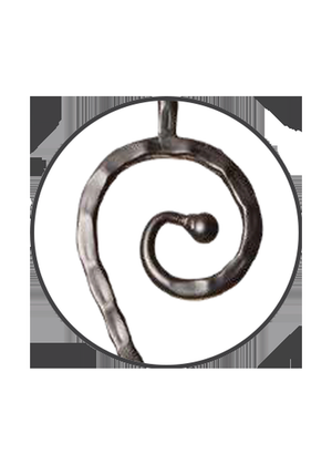 Iron Baluster 5" X 14.5" S Scroll and Knob with Hammered Face 9047-HF - pattern close-up