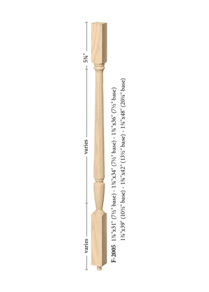 Fluted Square Top Baluster F-2005 - Fluted style dimensions