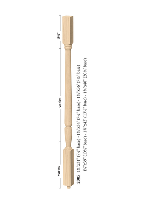 Square Top Baluster 2005 - Plain style dimensions