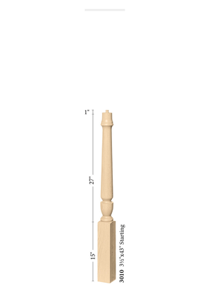 Over the Post Starting Newel 3010 - Plain style dimensions (43")