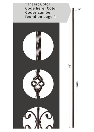Iron Baluster Plain 9000-TB - dimensions