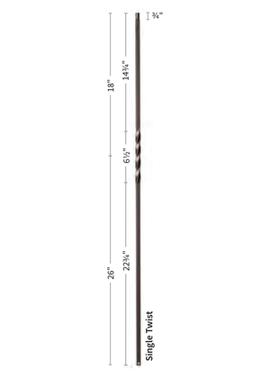 Iron Baluster Single Twist 9001-TB - dimensions