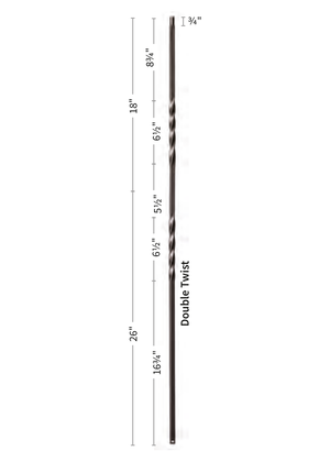 Iron Baluster Double Twist 9002-TB - dimensions