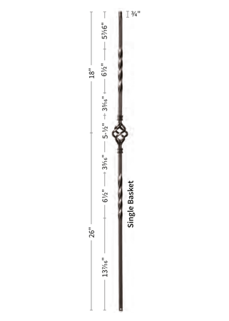 Iron Baluster Single Basket 9003-TB - dimensions