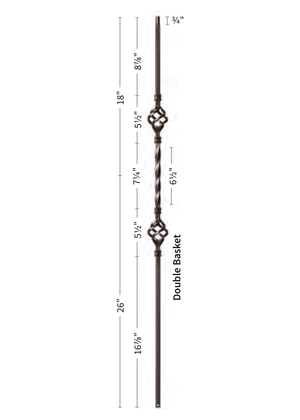 Iron Baluster Double Basket 9004-TB - dimensions